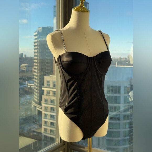🆕 REBECCA VALLANCE 🧿 NWOT Eclipse Bodysuit, Black Mesh, Star Jewels, Sz US 6 - Picture 6 of 15